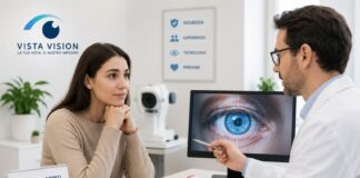 Consulto oculistico in uno studio moderno